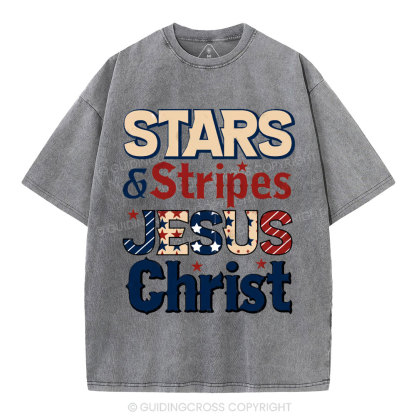 Stars & Stripes Jesus Christ Independence Day Christian Washed T-Shirt