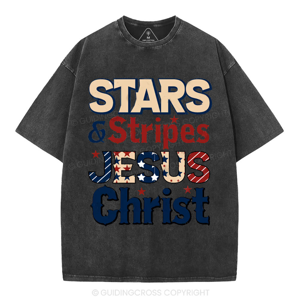 Stars & Stripes Jesus Christ Independence Day Christian Washed T-Shirt