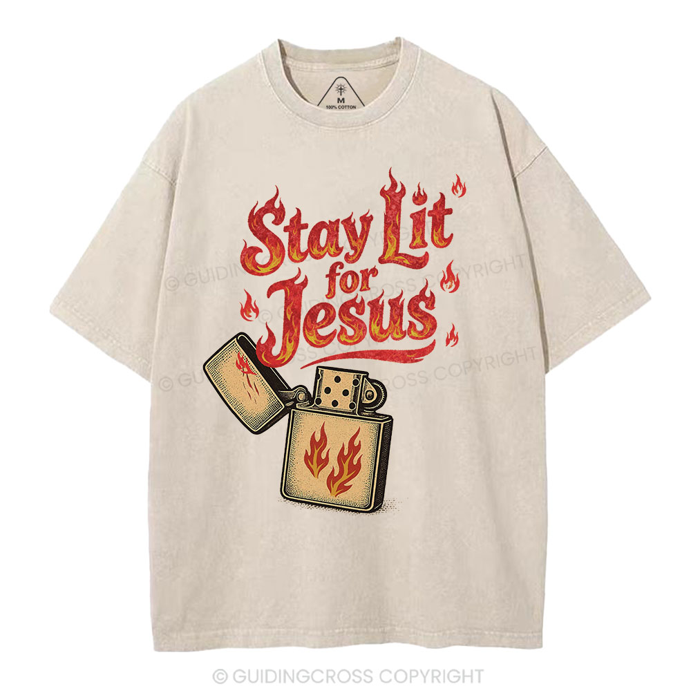 Stay Lit for Jesus Christian Washed T-Shirt