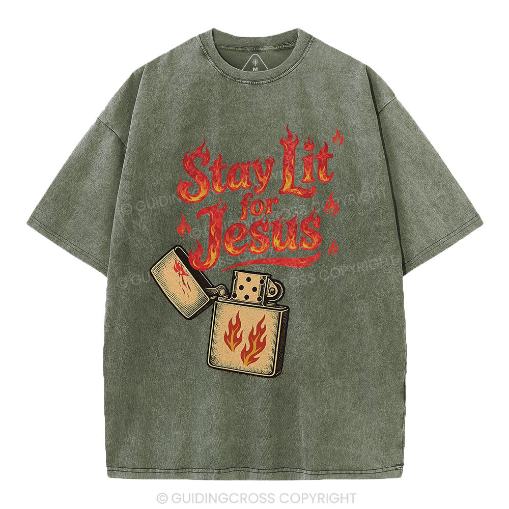 Stay Lit for Jesus Christian Washed T-Shirt