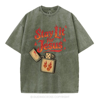 Stay Lit for Jesus Christian Washed T-Shirt