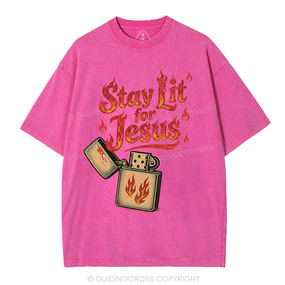 Stay Lit for Jesus Christian Washed T-Shirt