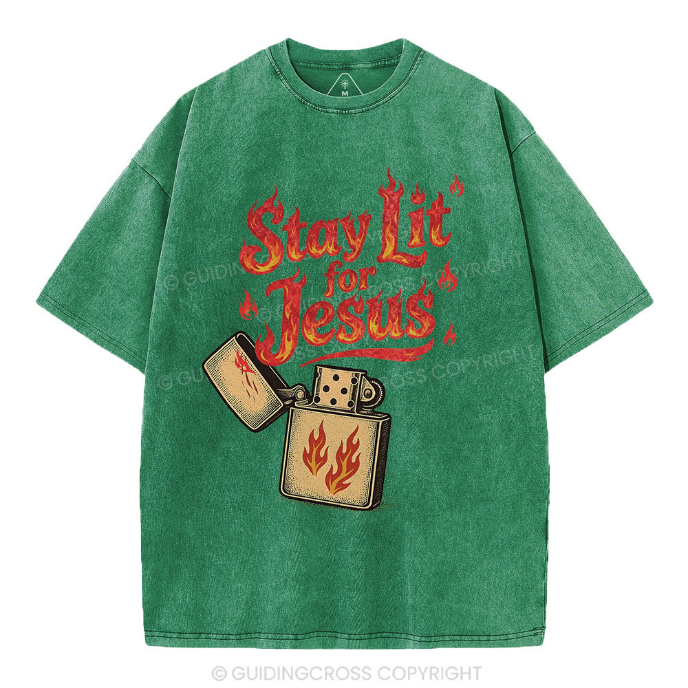 Stay Lit for Jesus Christian Washed T-Shirt