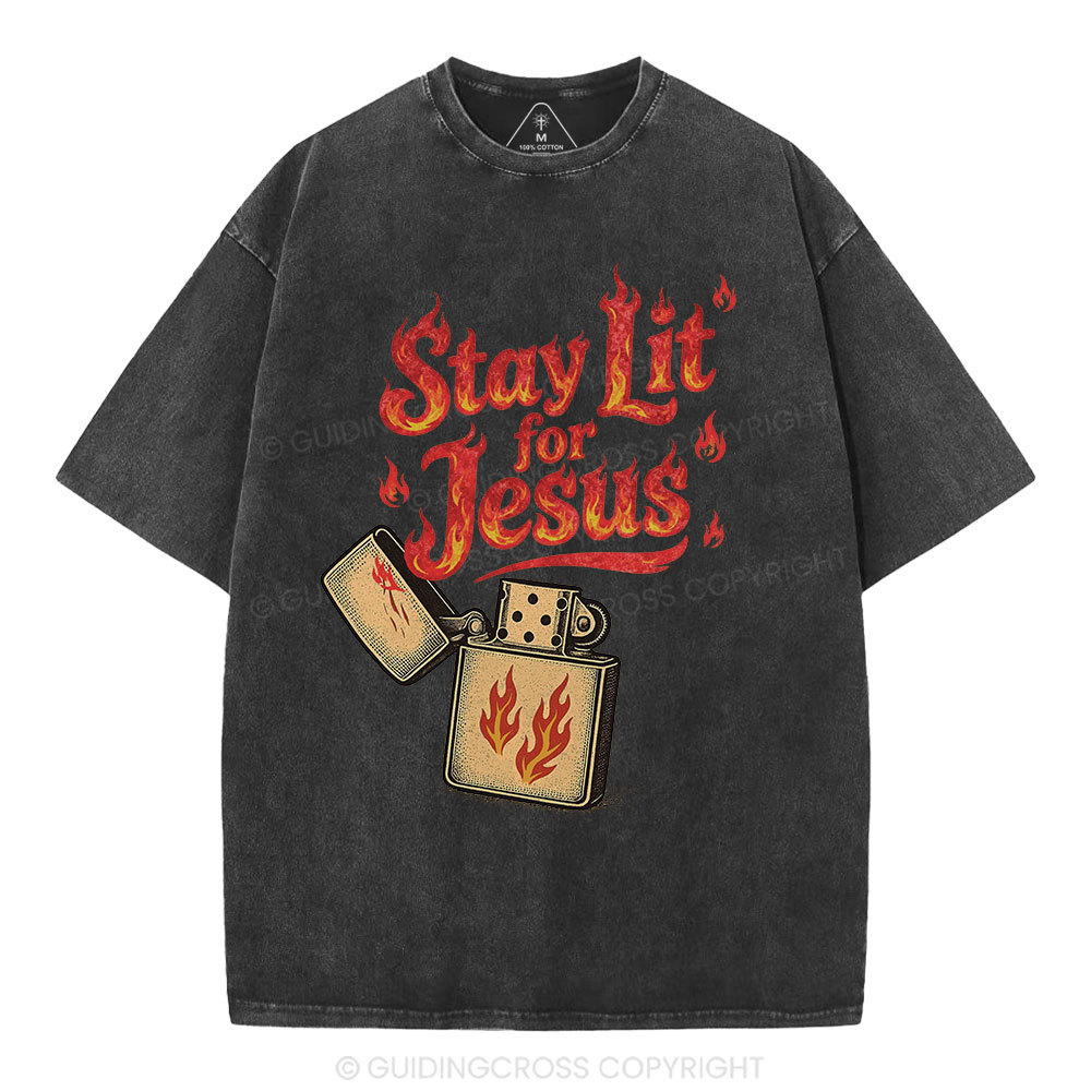 Stay Lit for Jesus Christian Washed T-Shirt