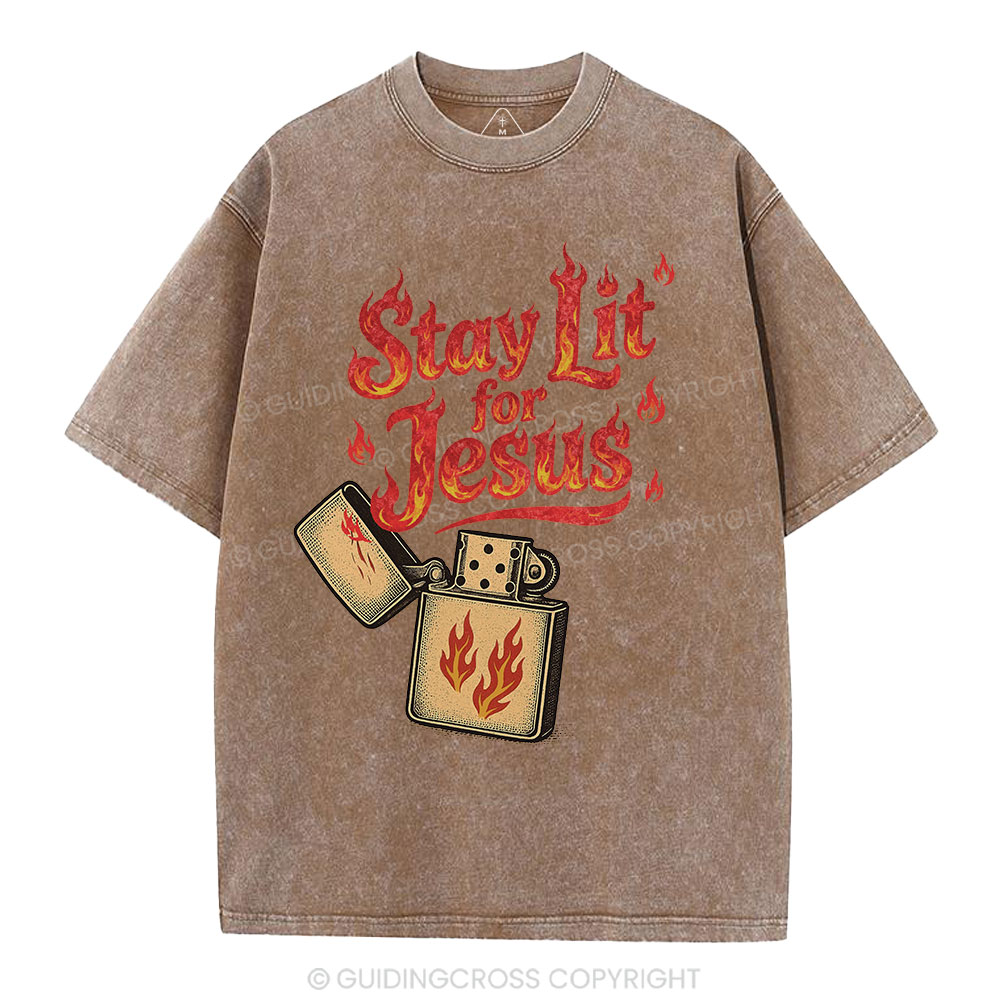 Stay Lit for Jesus Christian Washed T-Shirt