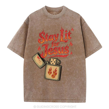 Stay Lit for Jesus Christian Washed T-Shirt