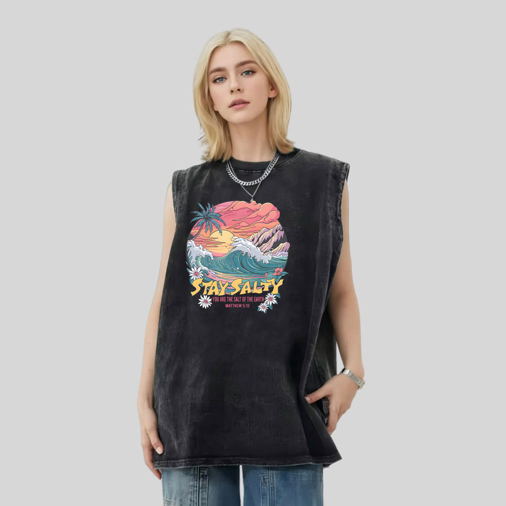 Stay Salty Christian Washed Sleeveless Tee