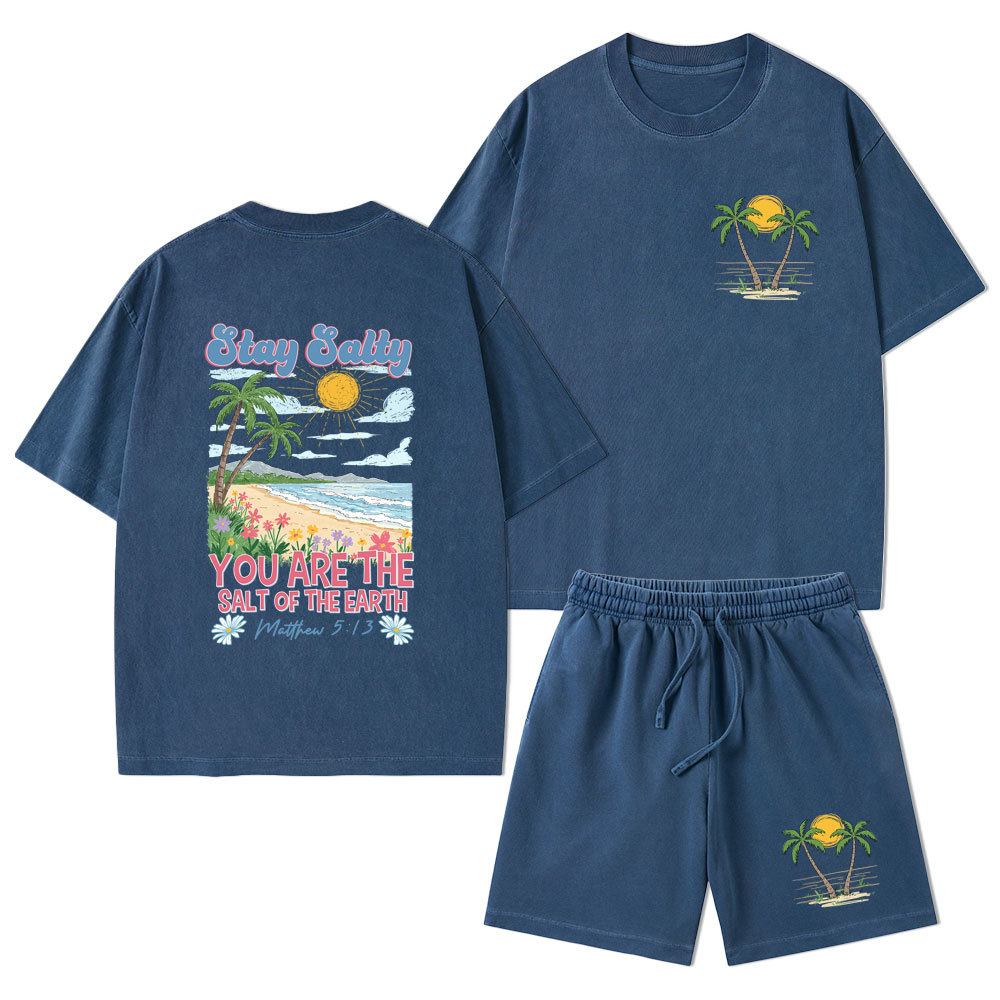 Stay Salty Christian Washed T-Shirt & Shorts