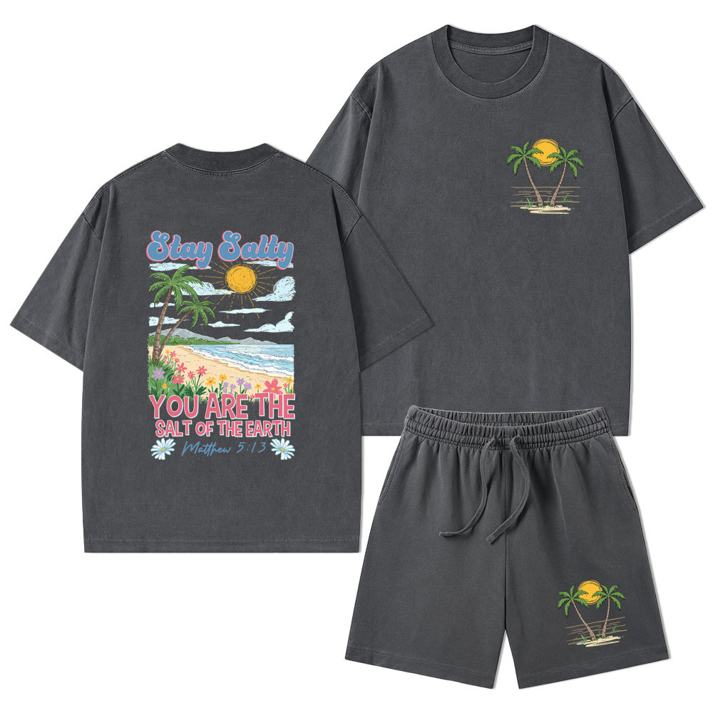 Stay Salty Christian Washed T-Shirt & Shorts