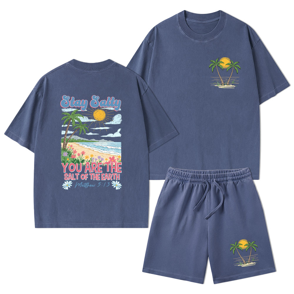 Stay Salty Christian Washed T-Shirt & Shorts