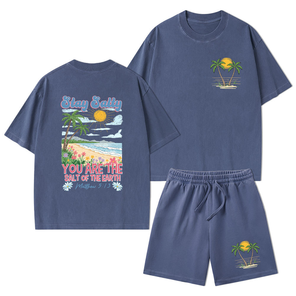 Stay Salty Christian Washed T-Shirt & Shorts