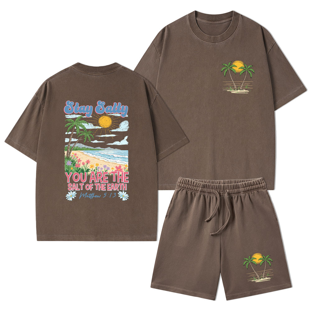 Stay Salty Christian Washed T-Shirt & Shorts