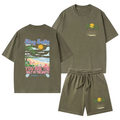 Stay Salty Christian Washed T-Shirt & Shorts