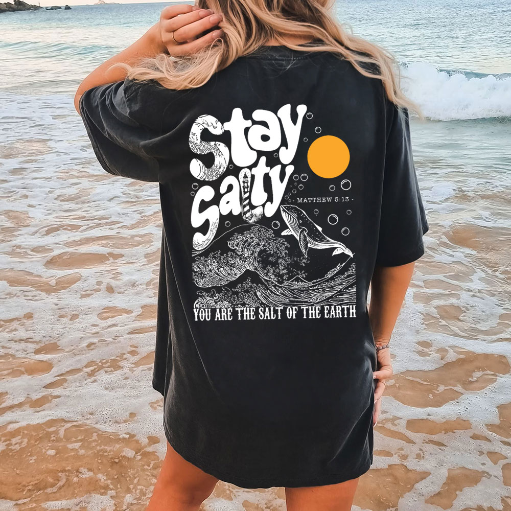 Stay Salty Ocean Waves Christian Washed T-Shirt