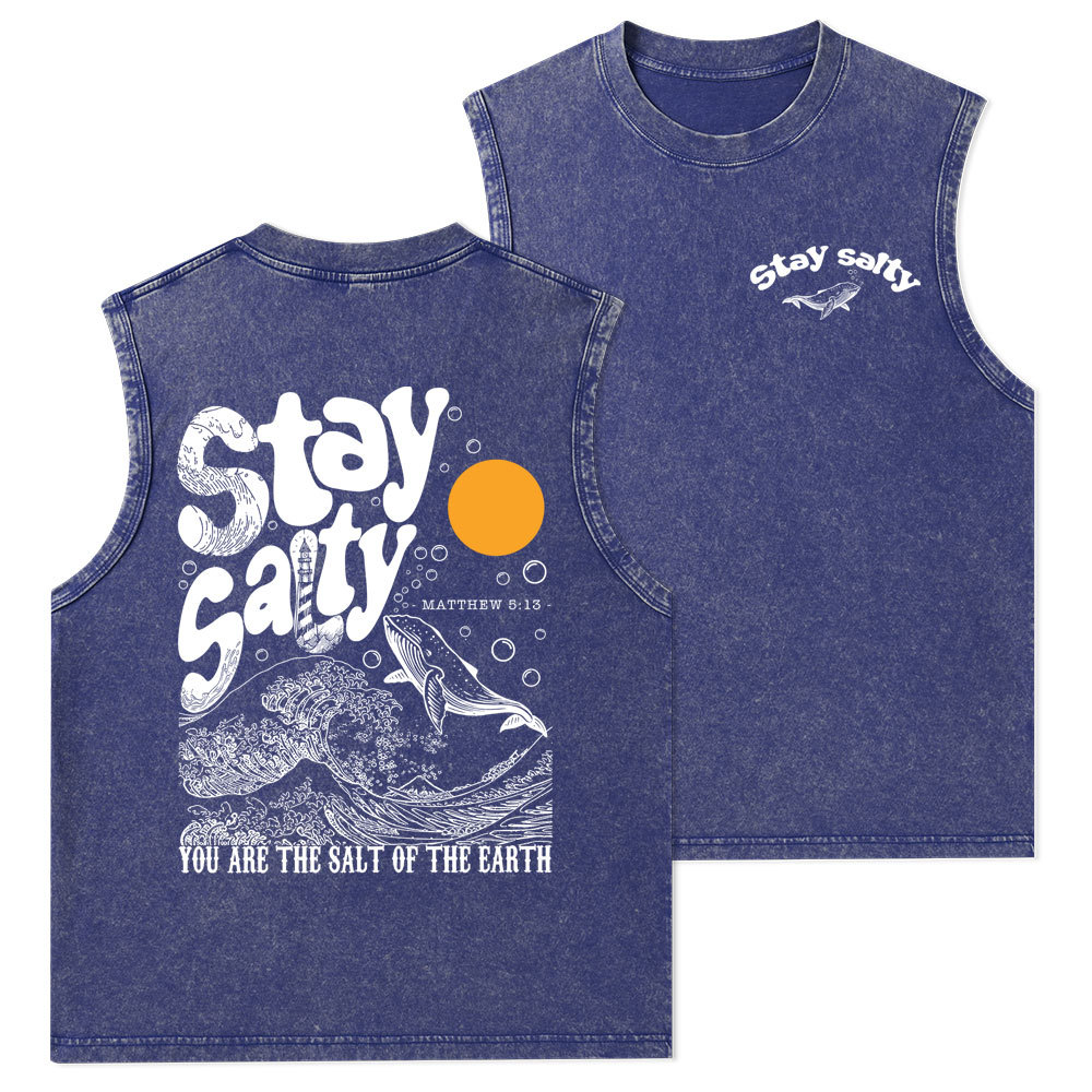 Stay Salty Ocean Waves Christian Washed Tank Top