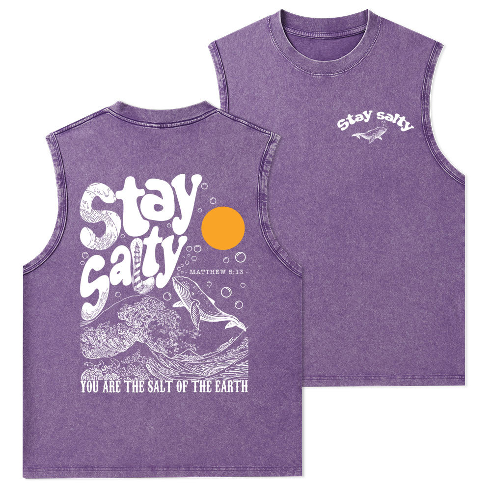 Stay Salty Ocean Waves Christian Washed Tank Top