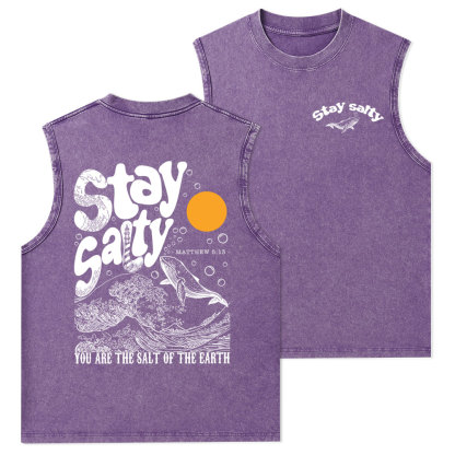 Stay Salty Ocean Waves Christian Washed Tank Top