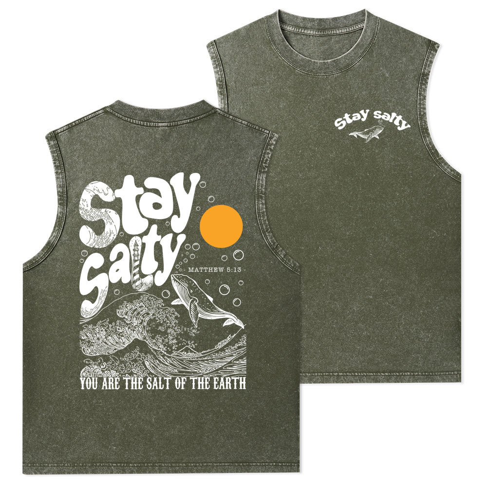 Stay Salty Ocean Waves Christian Washed Tank Top
