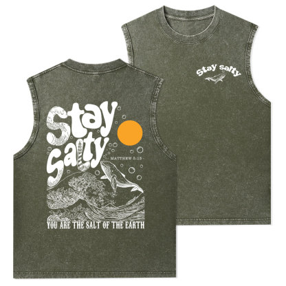 Stay Salty Ocean Waves Christian Washed Tank Top