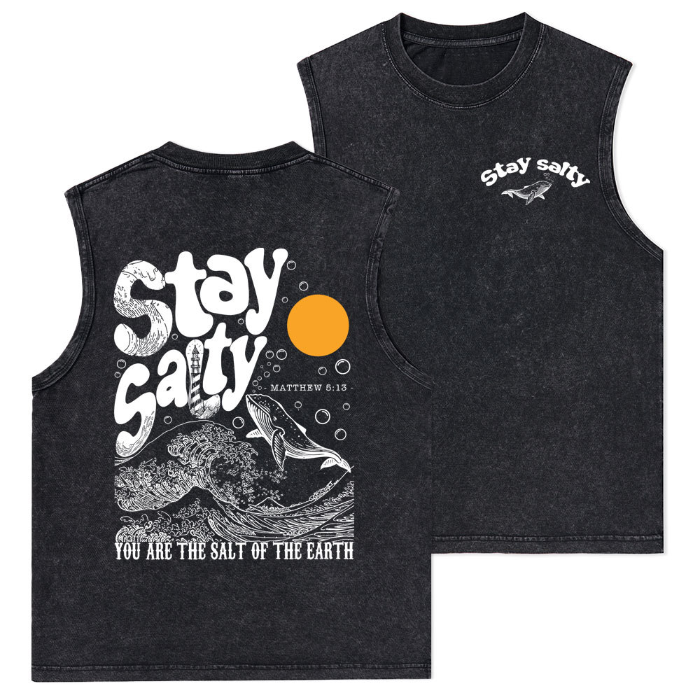 Stay Salty Ocean Waves Christian Washed Tank Top
