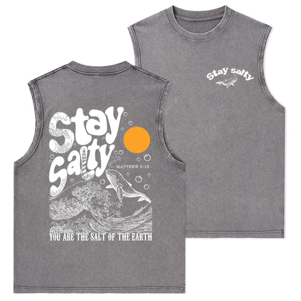 Stay Salty Ocean Waves Christian Washed Tank Top