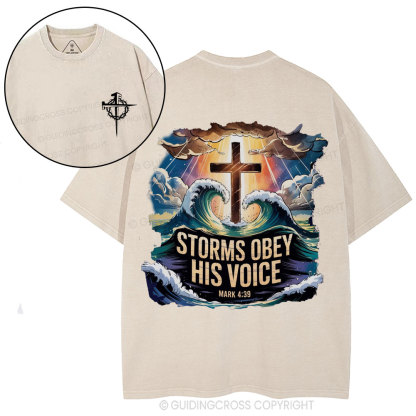 Storms Obey His Voice Christian Washed T-Shirt