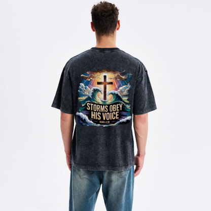 Storms Obey His Voice Christian Washed T-Shirt