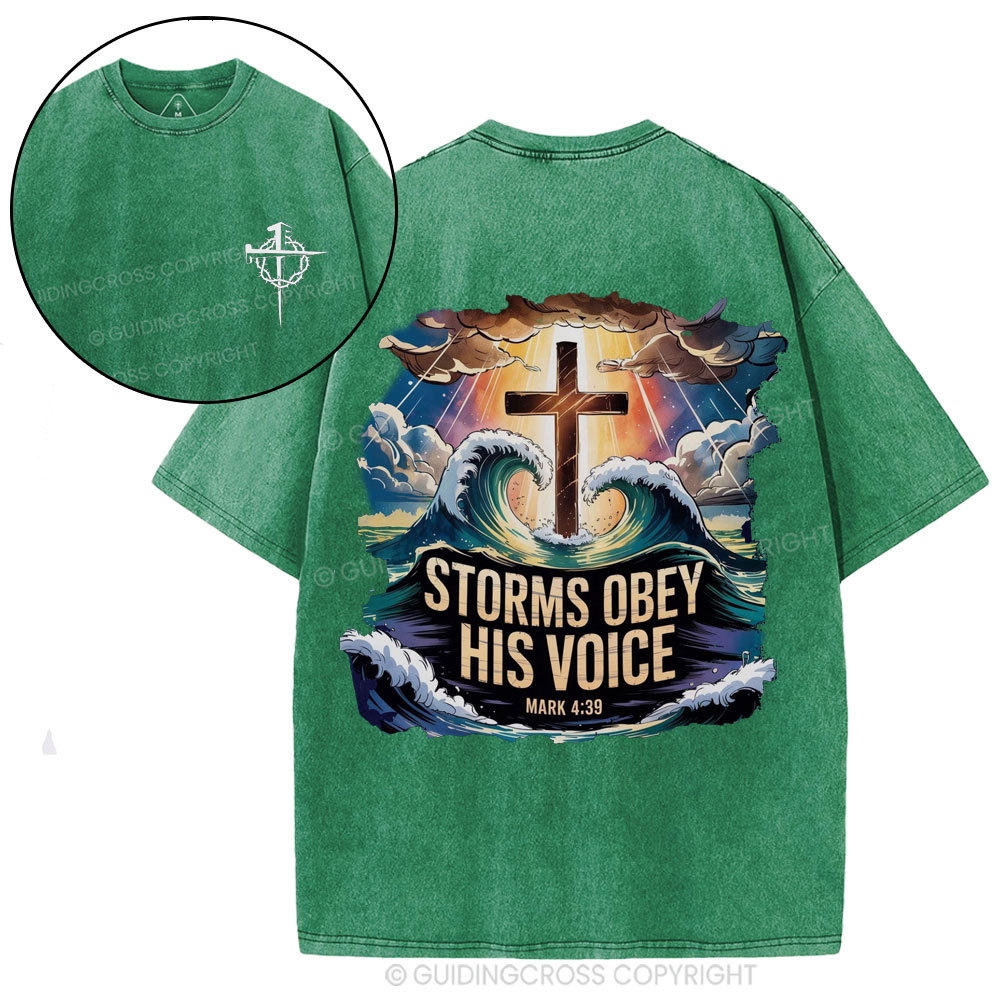 Storms Obey His Voice Christian Washed T-Shirt