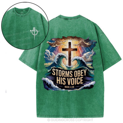 Storms Obey His Voice Christian Washed T-Shirt