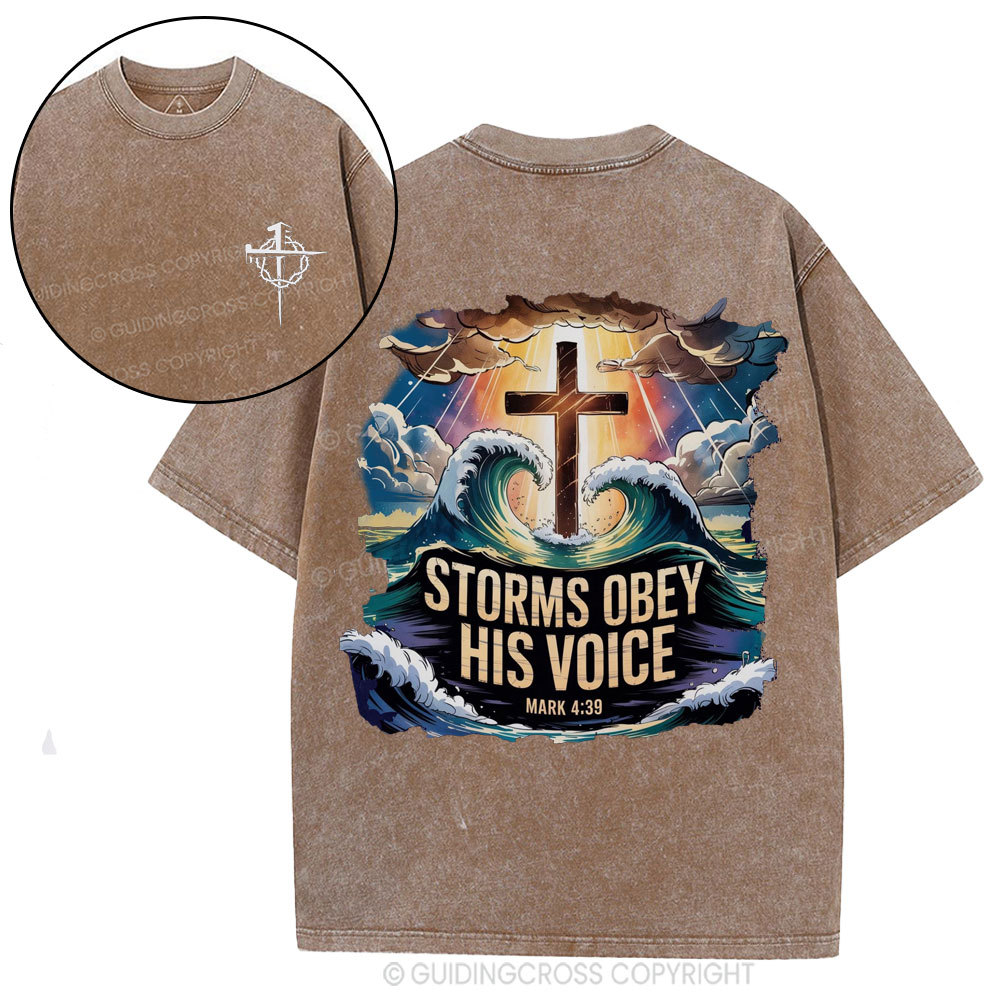 Storms Obey His Voice Christian Washed T-Shirt