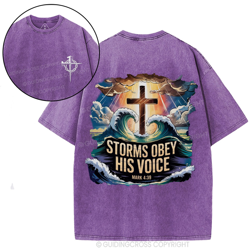 Storms Obey His Voice Christian Washed T-Shirt