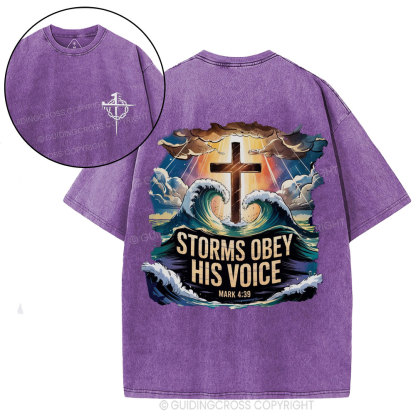 Storms Obey His Voice Christian Washed T-Shirt