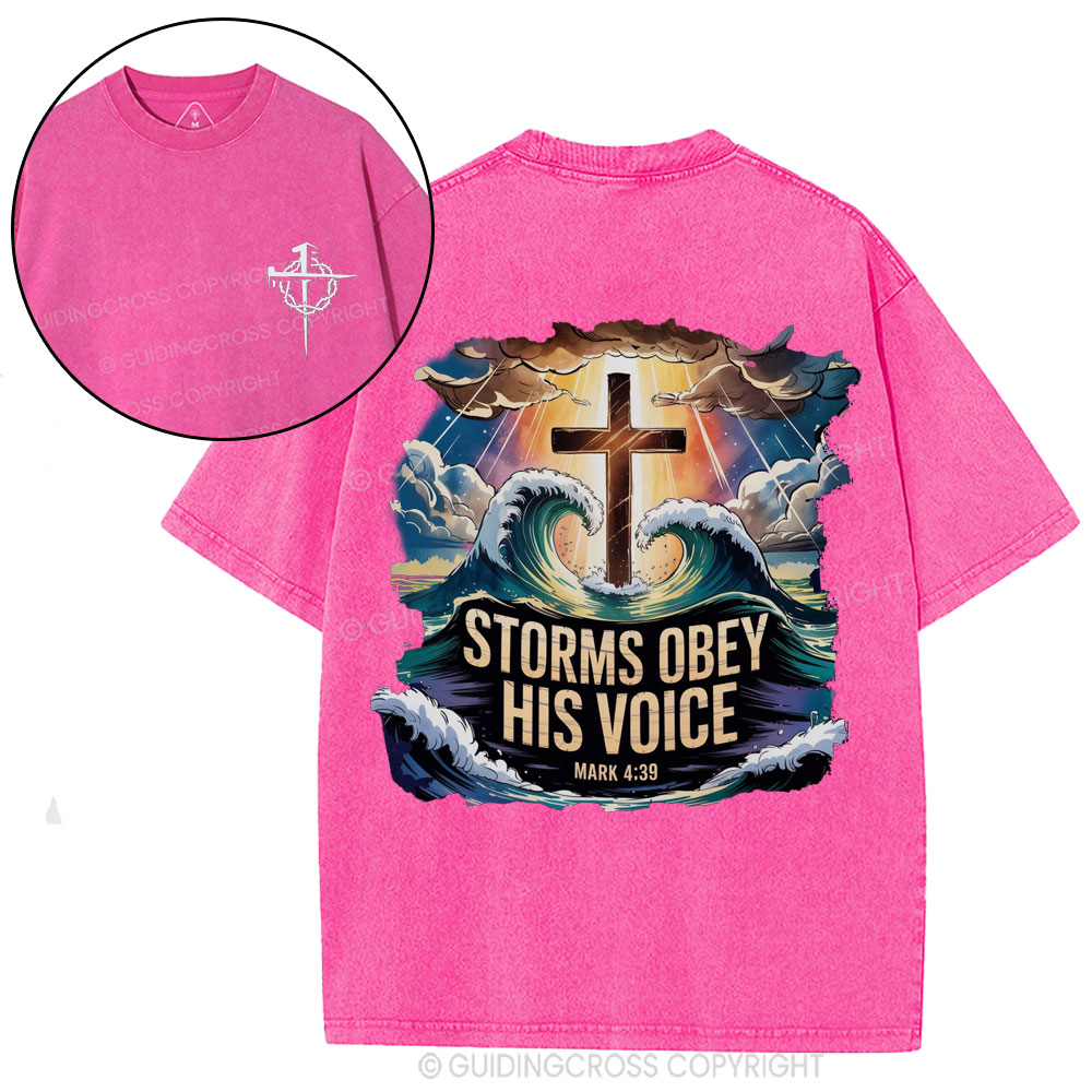 Storms Obey His Voice Christian Washed T-Shirt