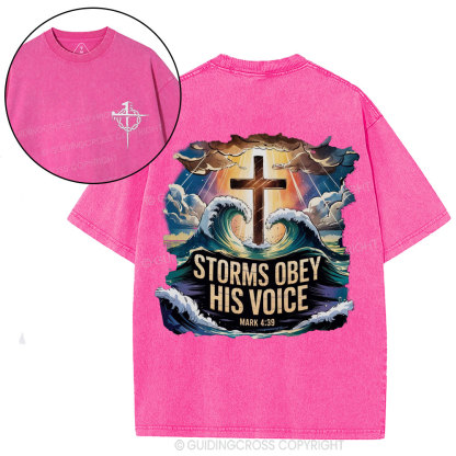 Storms Obey His Voice Christian Washed T-Shirt