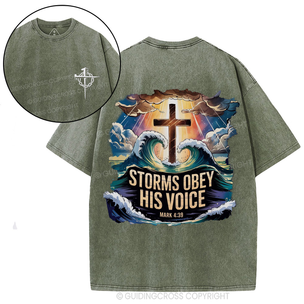 Storms Obey His Voice Christian Washed T-Shirt