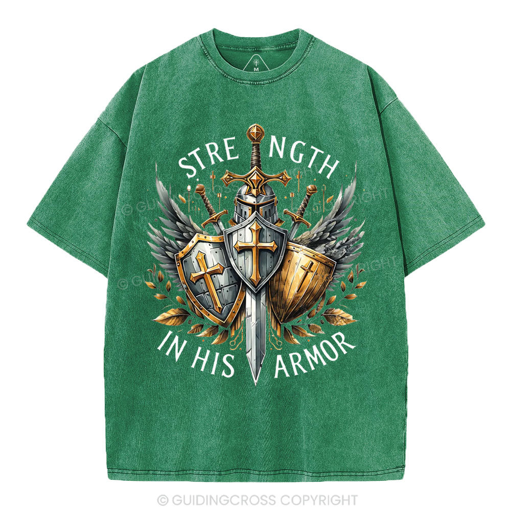 Strength In His Armor Christian Washed T-Shirt