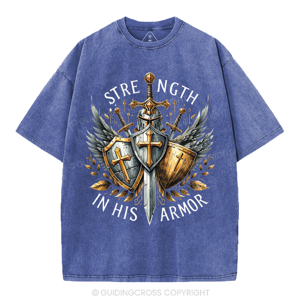 Strength In His Armor Christian Washed T-Shirt