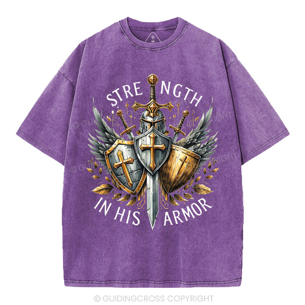 Strength In His Armor Christian Washed T-Shirt