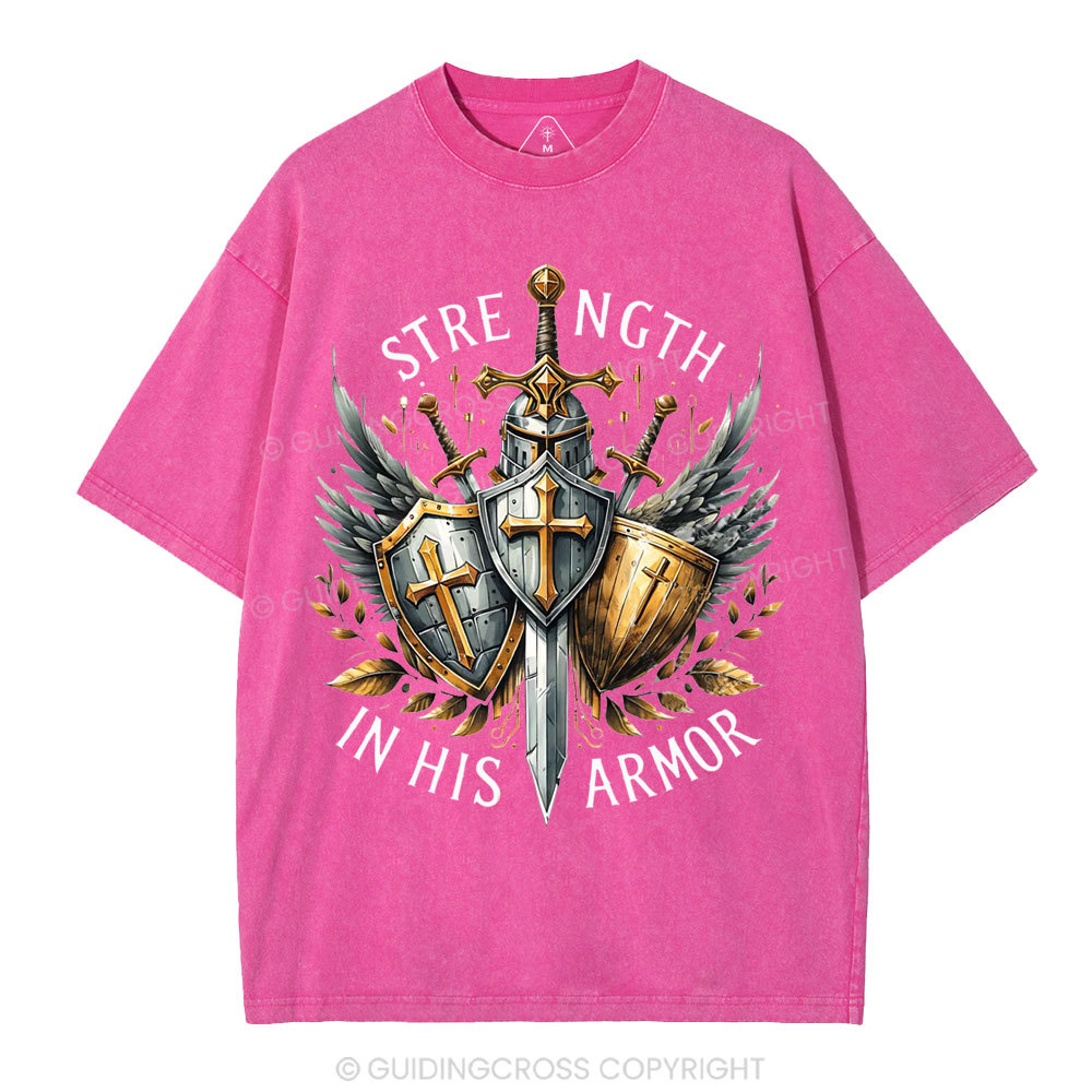 Strength In His Armor Christian Washed T-Shirt