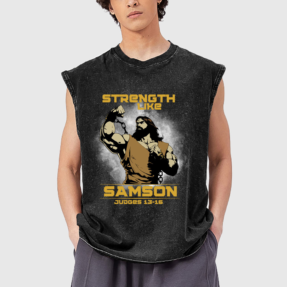 Strength Like Samson Christian Washed Tank Top