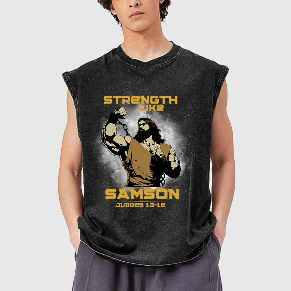 Strength Like Samson Christian Washed Tank Top