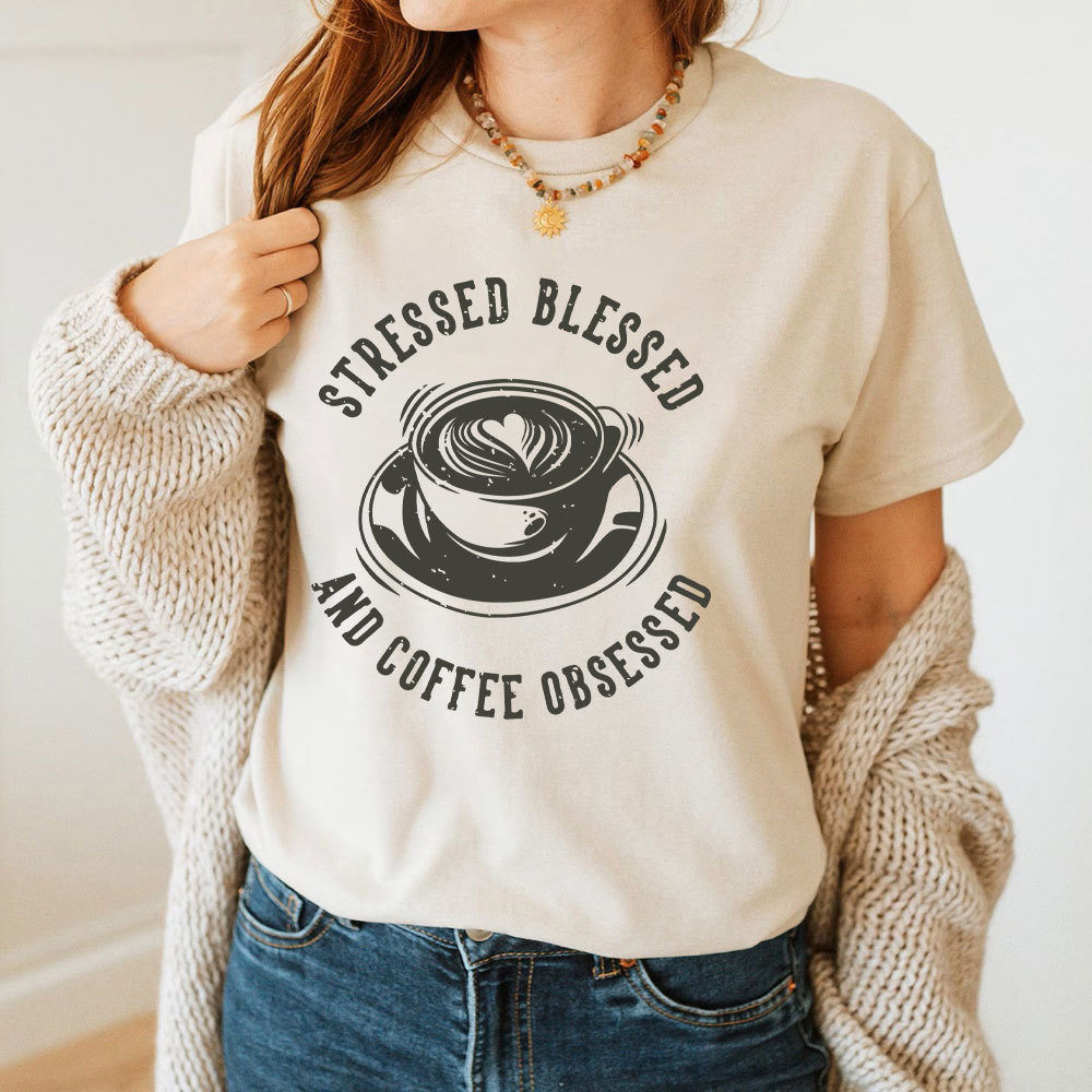 Stressed Blessed And  Coffee Obsessed Christian T-Shirt