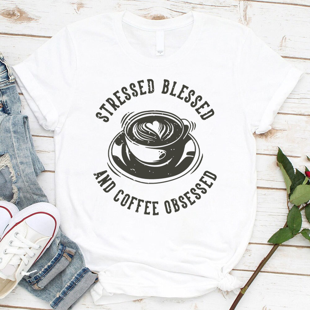 Stressed Blessed And  Coffee Obsessed Christian T-Shirt