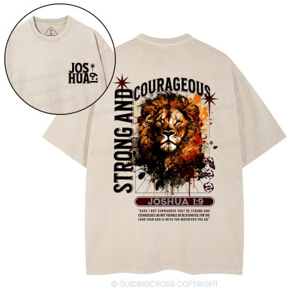 Strong And Courageous Joshua Lion Christian Washed T-Shirt