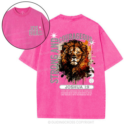 Strong And Courageous Joshua Lion Christian Washed T-Shirt