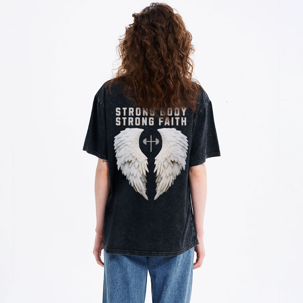 Strong Body Strong Faith Christian Washed T-Shirt