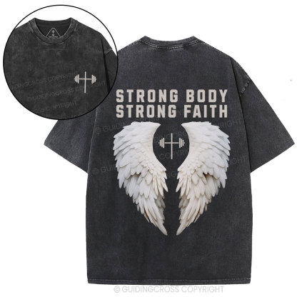 Strong Body Strong Faith Christian Washed T-Shirt