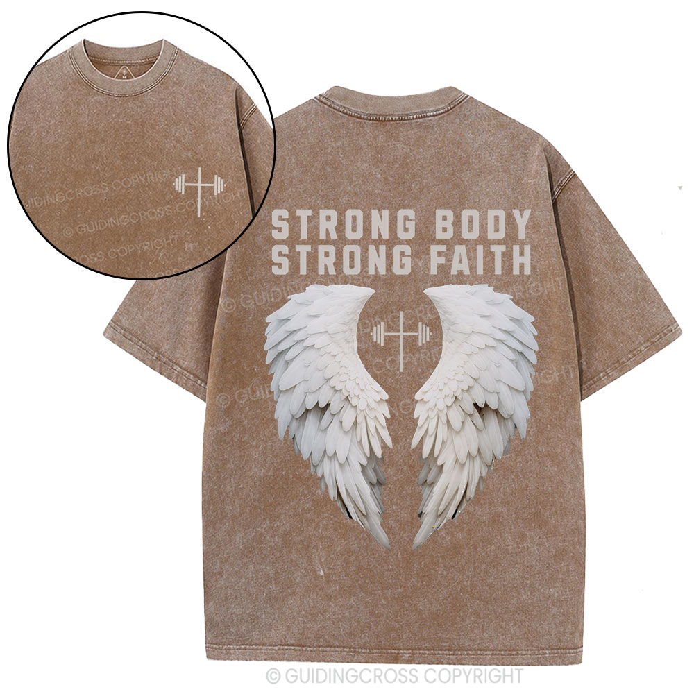Strong Body Strong Faith Christian Washed T-Shirt
