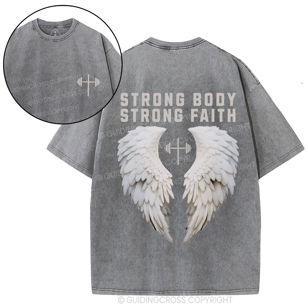 Strong Body Strong Faith Christian Washed T-Shirt