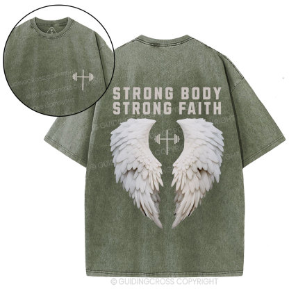 Strong Body Strong Faith Christian Washed T-Shirt